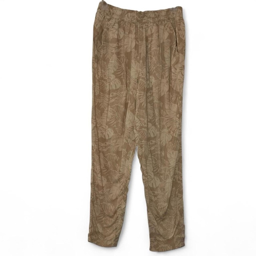6 Tan Brown Cream H&M Floral Tropical Print Straight Leg Pull On Pants Pockets